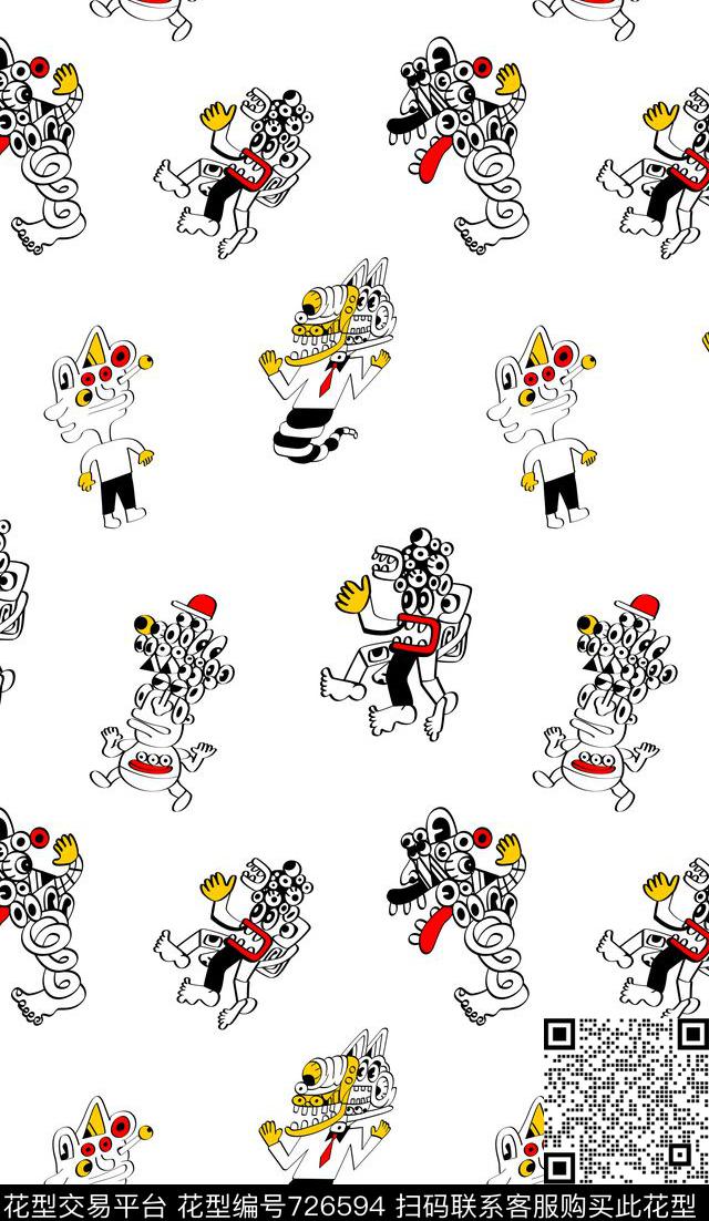 潮玩人偶趣味性简欧潮牌华亿平台传统印花华亿平台下载（图片编号: 726594） - 瓦栏（Walan）