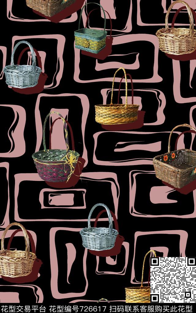 抽象竹篮色块数码印花华亿平台下载（图片编号: 726617） - 瓦栏（Walan）