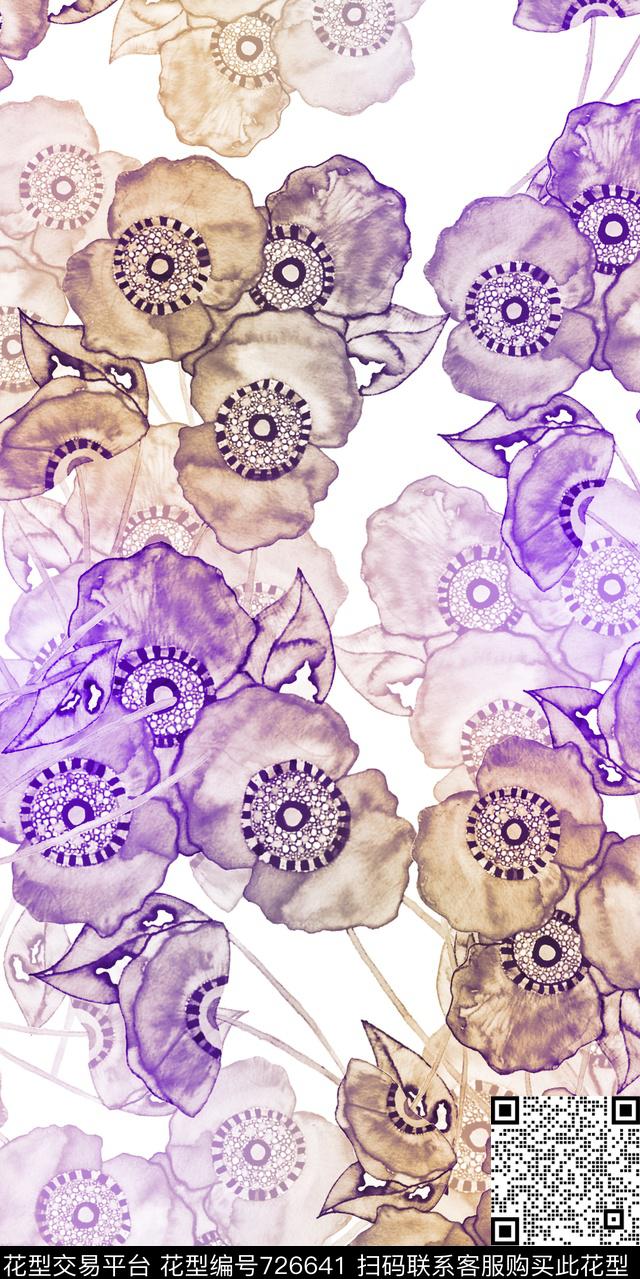 手绘花朵花卉数码印花华亿平台下载（图片编号: 726641） - 瓦栏（Walan）