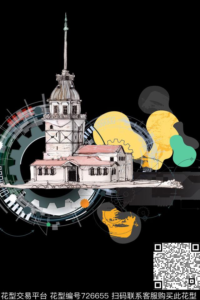 建筑色块齿轮数码印花华亿平台下载（图片编号: 726655） - 瓦栏（Walan）