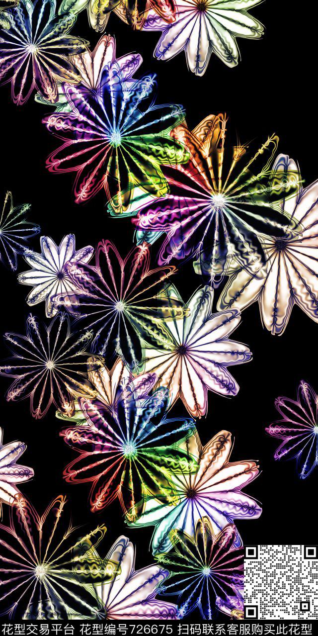 黑底抽象几何数码印花华亿平台下载（图片编号: 726675） - 瓦栏（Walan）