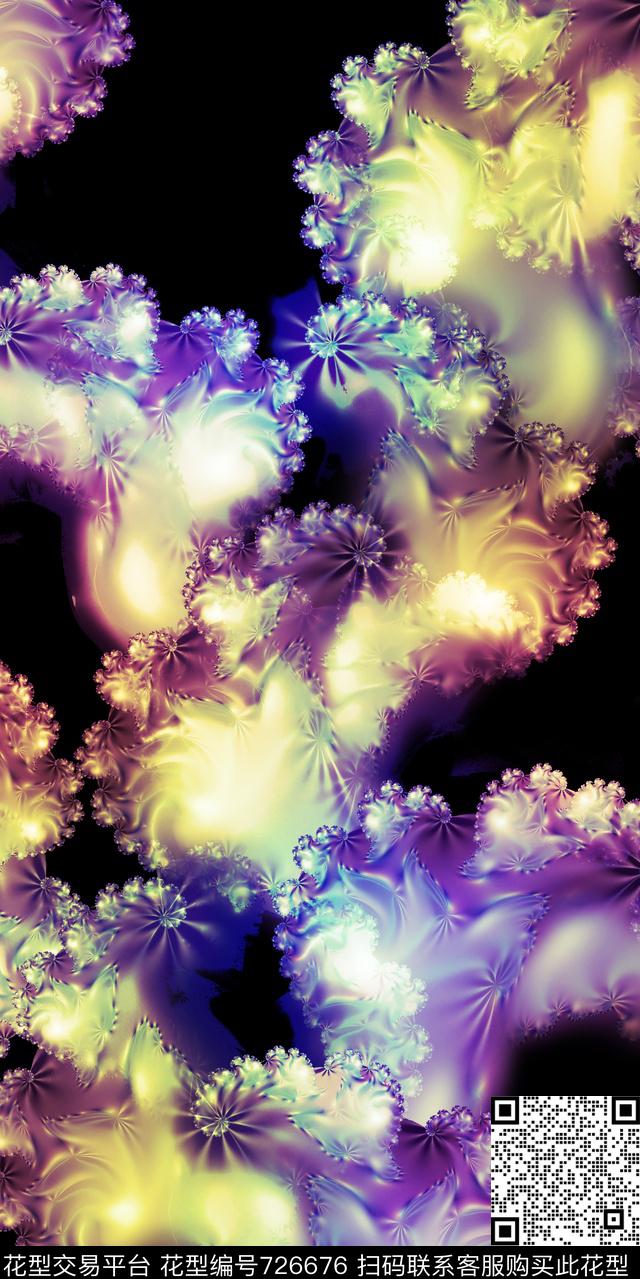 黑底抽象几何数码印花华亿平台下载（图片编号: 726676） - 瓦栏（Walan）