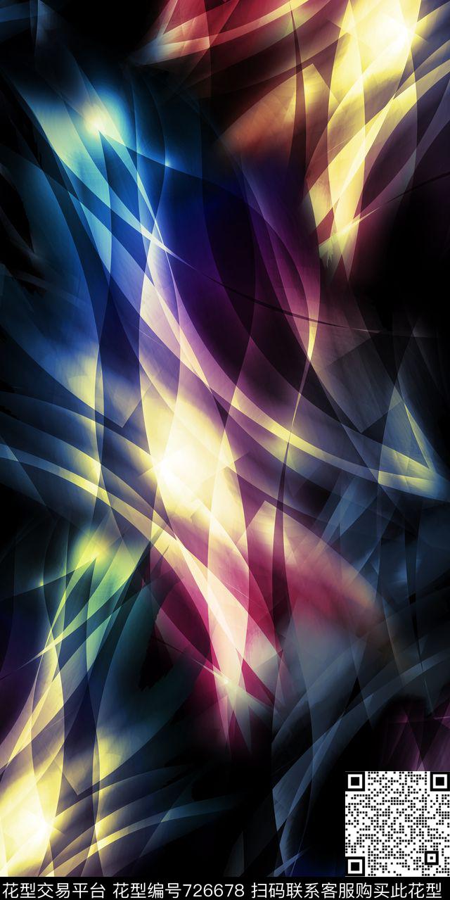 黑底抽象几何数码印花华亿平台下载（图片编号: 726678） - 瓦栏（Walan）