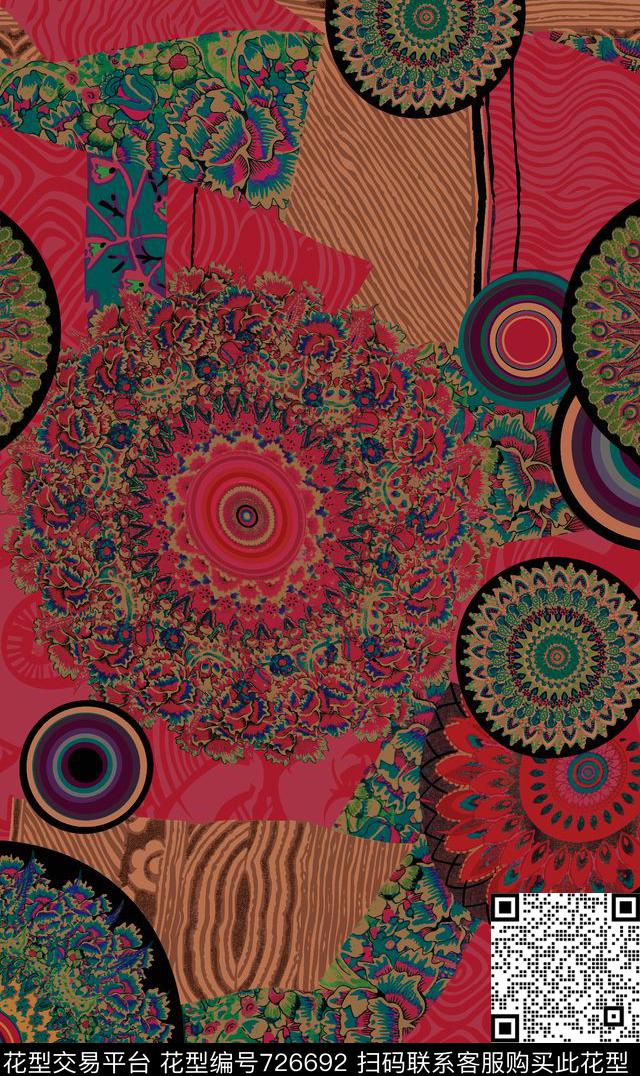 清新抽象复古数码印花华亿平台下载（图片编号: 726692） - 瓦栏（Walan）
