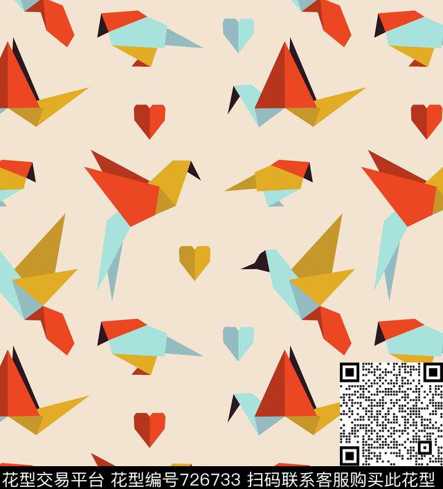 卡通千纸鹤鸟传统印花华亿平台下载（图片编号: 726733） - 瓦栏（Walan）