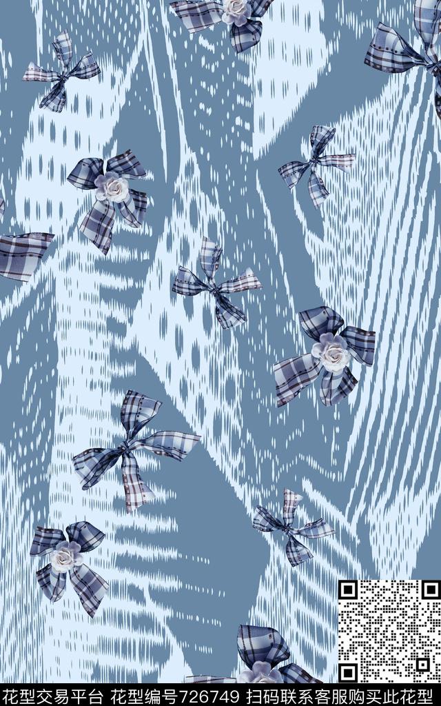 蝴蝶结抽象色块数码印花华亿平台下载（图片编号: 726749） - 瓦栏（Walan）