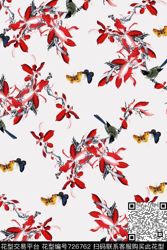 花卉花鸟蝴蝶数码印花华亿平台下载（图片编号: 726762） - 瓦栏（Walan）