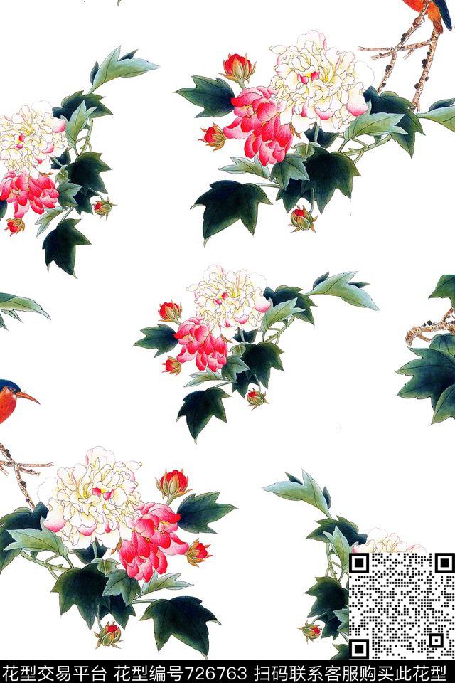 花卉花鸟蝴蝶数码印花华亿平台下载（图片编号: 726763） - 瓦栏（Walan）
