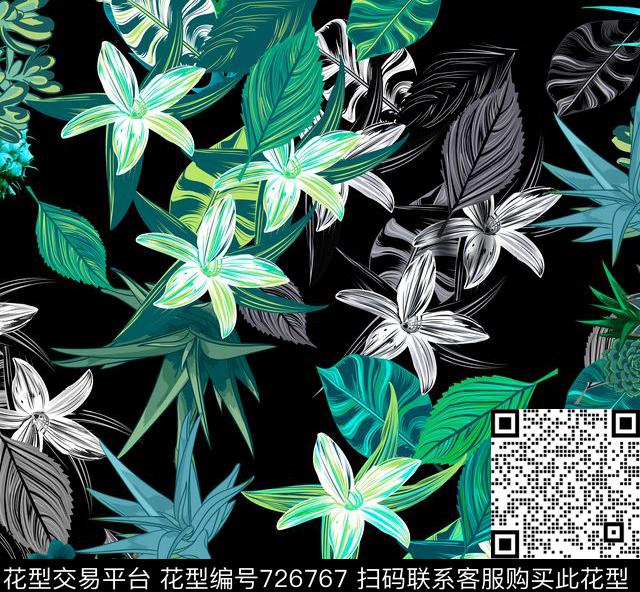 手绘花玉兰花百合花数码印花华亿平台下载（图片编号: 726767） - 瓦栏（Walan）