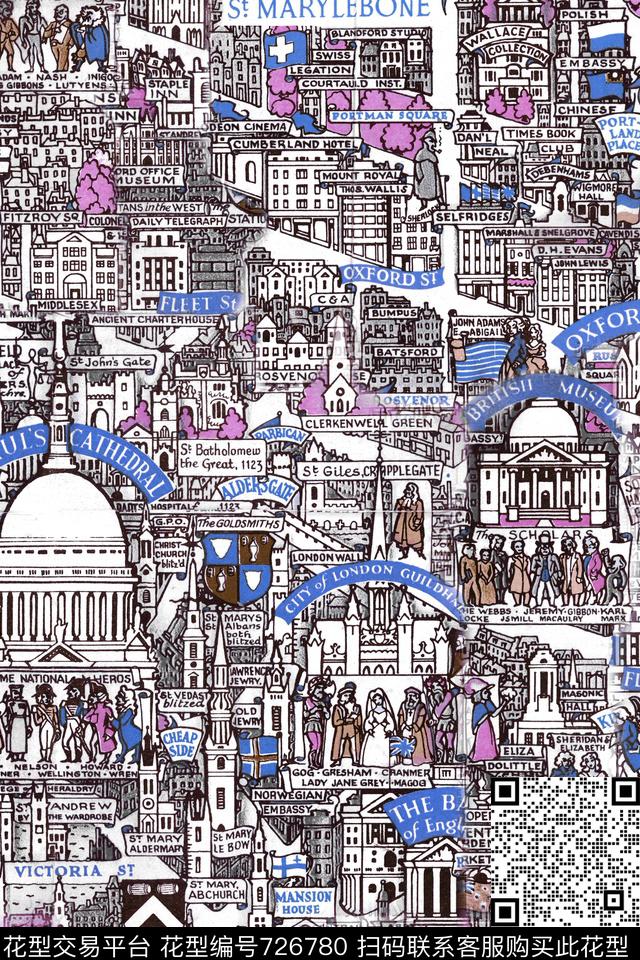 几何房屋风景数码印花华亿平台下载（图片编号: 726780） - 瓦栏（Walan）