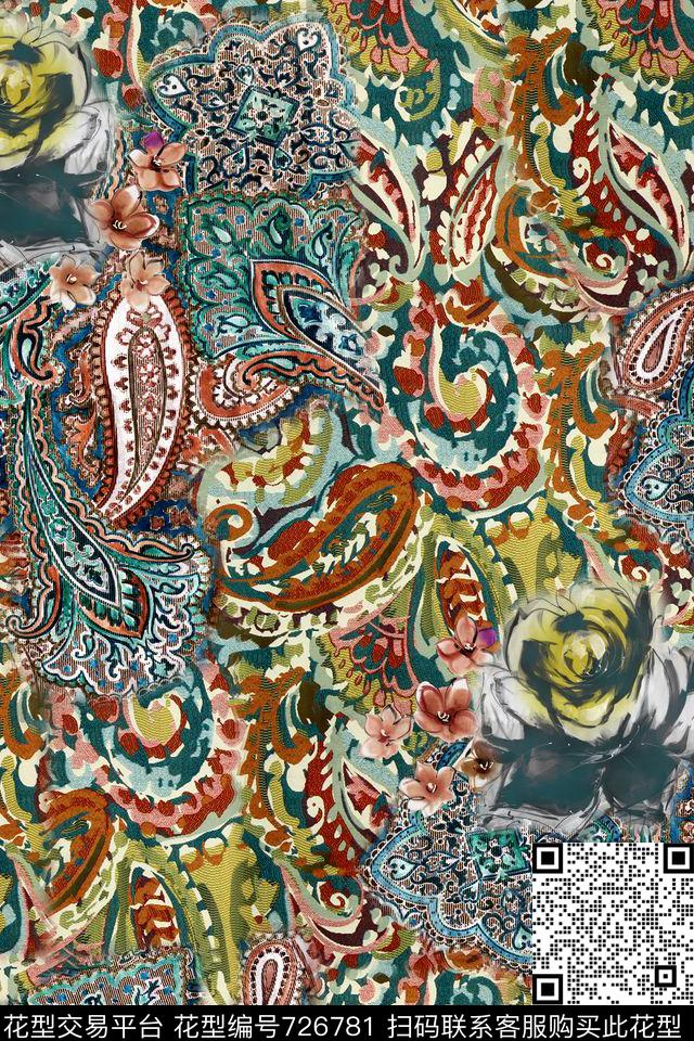 佩斯里腰果花卉数码印花华亿平台下载（图片编号: 726781） - 瓦栏（Walan）