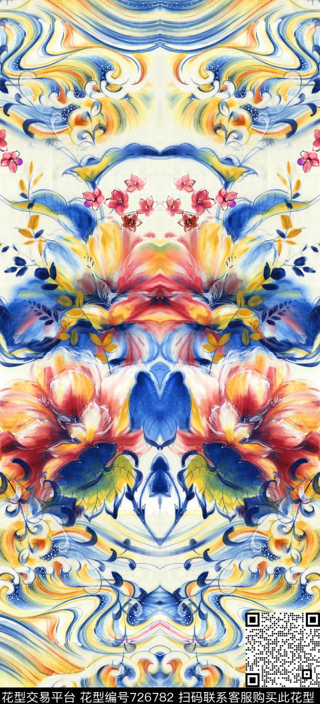 水彩花卉中国风数码印花华亿平台下载（图片编号: 726782） - 瓦栏（Walan）