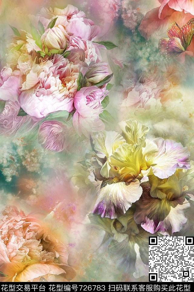 抽象花卉兰花数码印花华亿平台下载（图片编号: 726783） - 瓦栏（Walan）