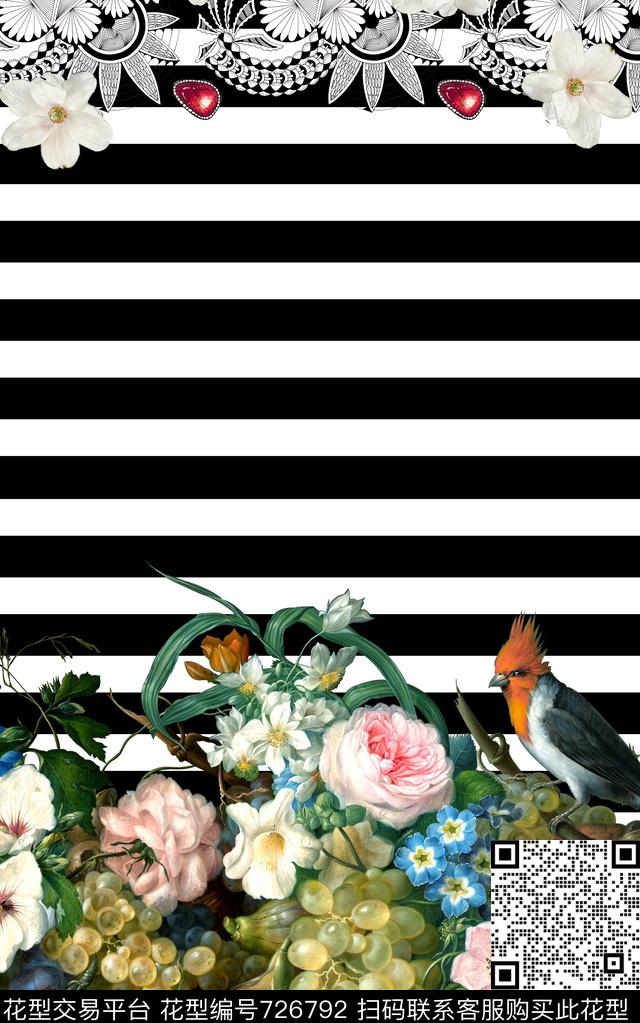 时尚条纹花卉数码印花华亿平台下载（图片编号: 726792） - 瓦栏（Walan）