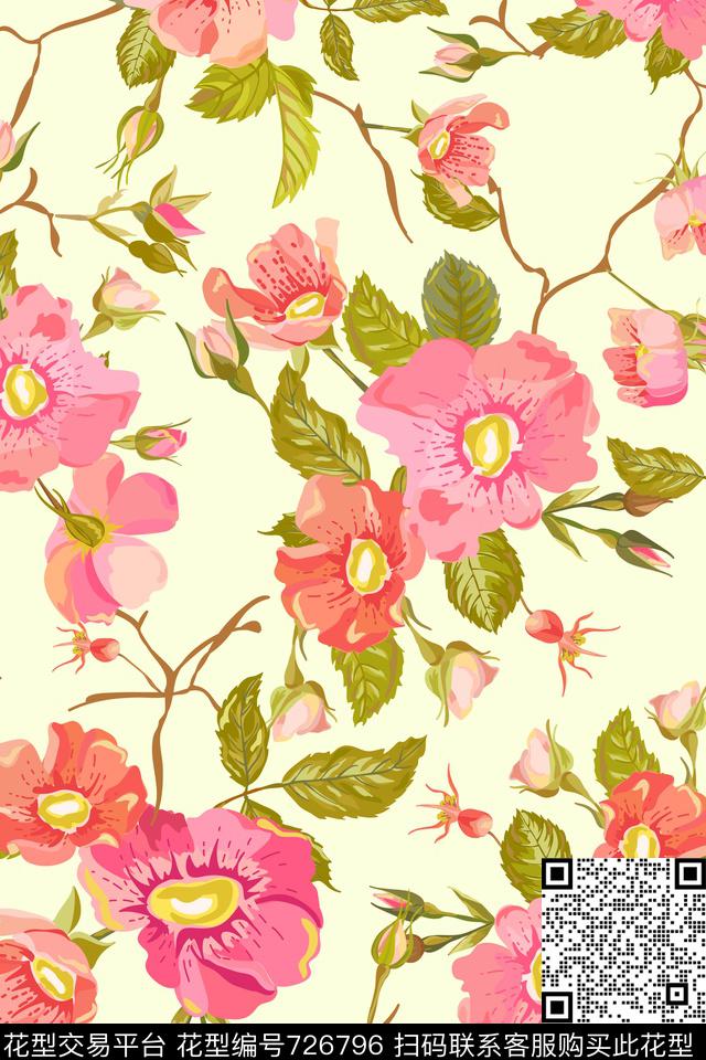 花卉大花小碎花数码印花华亿平台下载（图片编号: 726796） - 瓦栏（Walan）