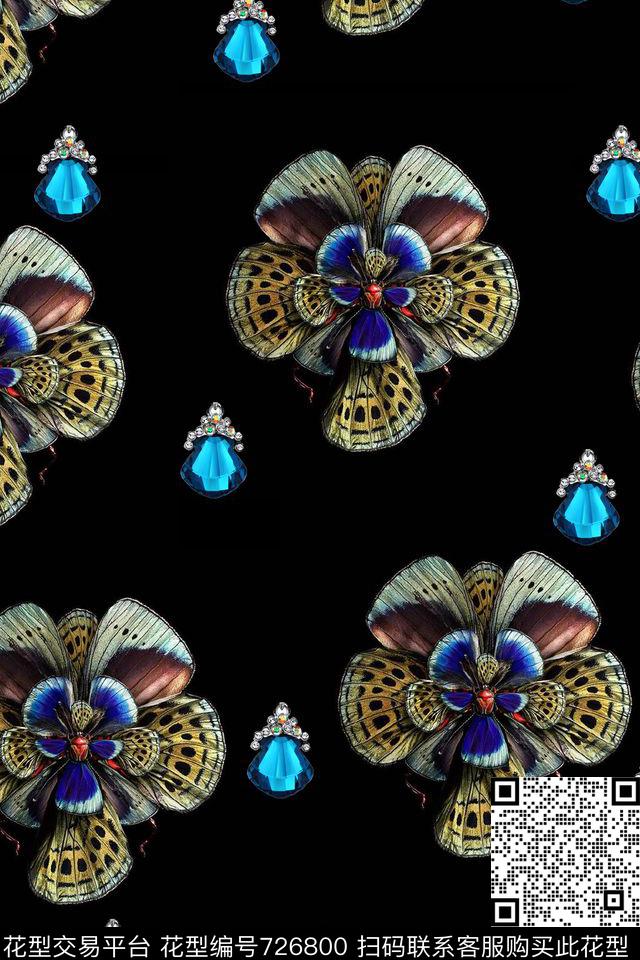 趣味花朵昆虫数码印花华亿平台下载（图片编号: 726800） - 瓦栏（Walan）