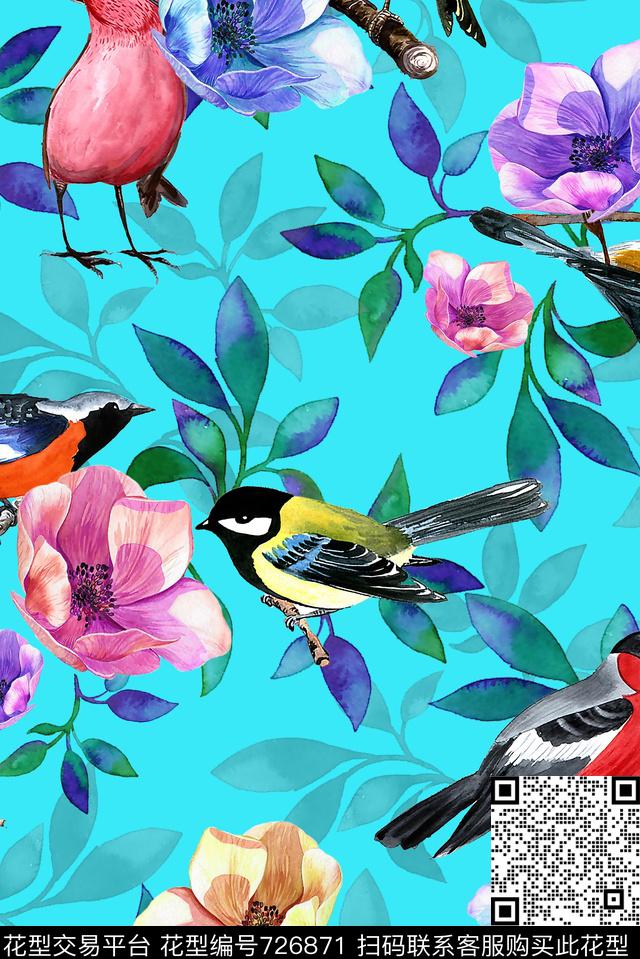 花卉鸟儿女装数码印花华亿平台下载（图片编号: 726871） - 瓦栏（Walan）