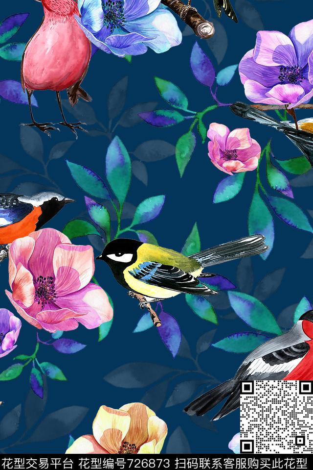 花卉鸟儿女装数码印花华亿平台下载（图片编号: 726873） - 瓦栏（Walan）