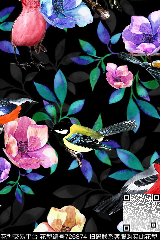 花卉鸟儿女装数码印花华亿平台下载（图片编号: 726874） - 瓦栏（Walan）