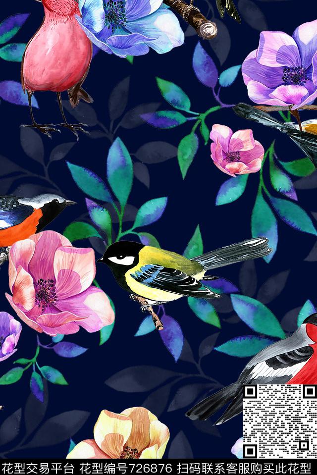 花卉鸟儿女装数码印花华亿平台下载（图片编号: 726876） - 瓦栏（Walan）