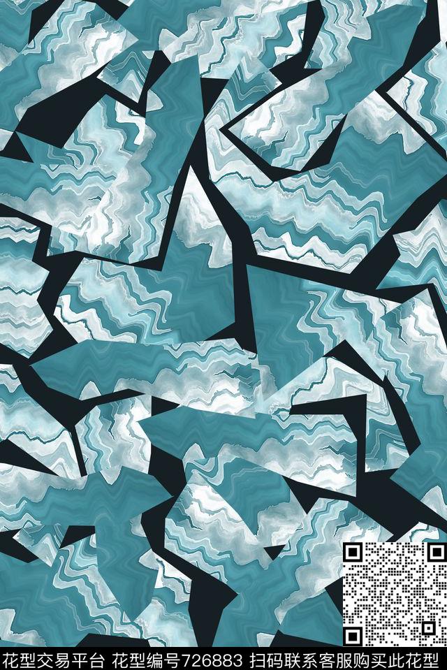 抽象水波纹几何数码印花华亿平台下载（图片编号: 726883） - 瓦栏（Walan）