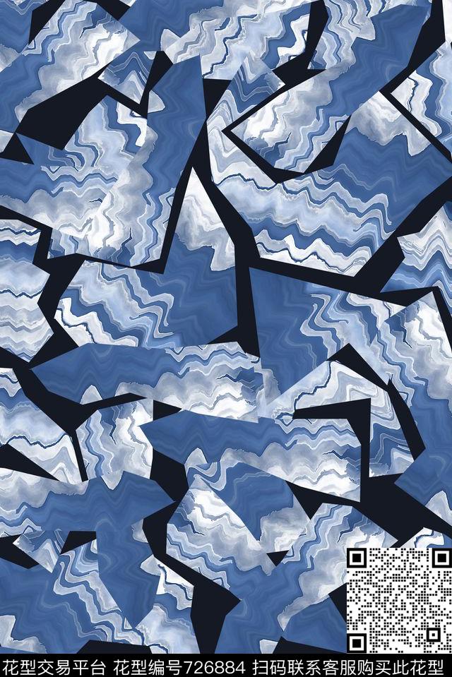 抽象水波纹几何数码印花华亿平台下载（图片编号: 726884） - 瓦栏（Walan）
