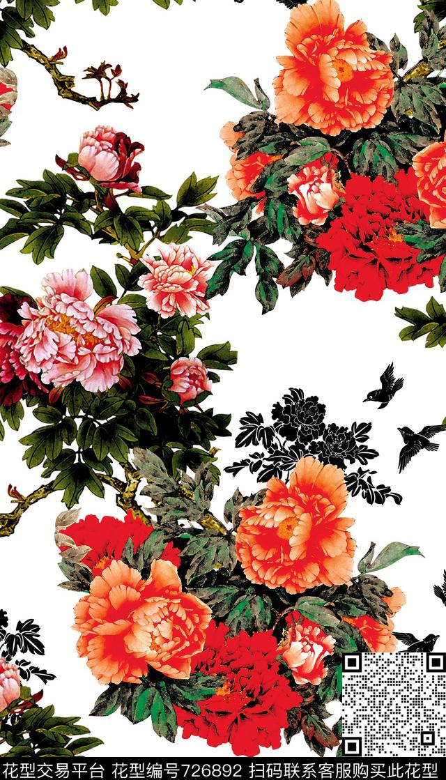 中国风国画花卉数码印花华亿平台下载（图片编号: 726892） - 瓦栏（Walan）