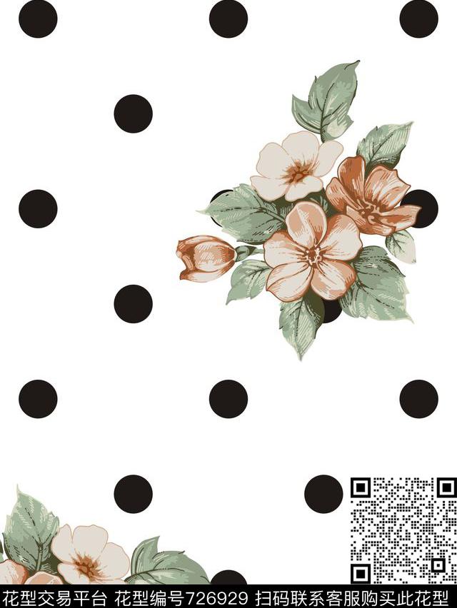 圆点波点兰花数码印花华亿平台下载（图片编号: 726929） - 瓦栏（Walan）