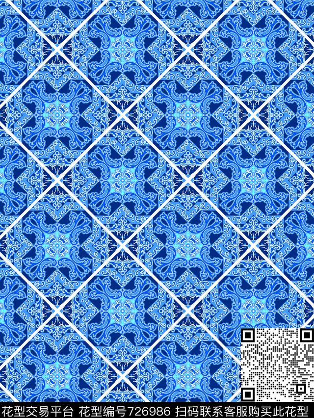 时尚民族女装箱包华亿平台地中海瓷砖花传统印花华亿平台下载（图片编号: 726986） - 瓦栏（Walan）