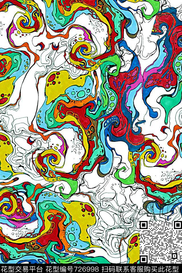 抽象手绘水彩画几何数码印花时尚潮流女装裙子彩绘纹理印花春夏泳装印花数码印花华亿平台下载（图片编号: 726998） - 瓦栏（Walan）