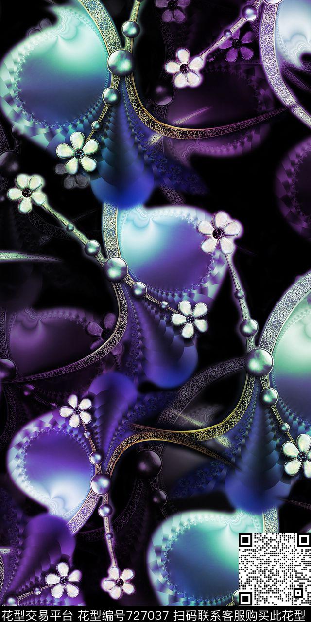 抽象黑底小碎花数码印花华亿平台下载（图片编号: 727037） - 瓦栏（Walan）