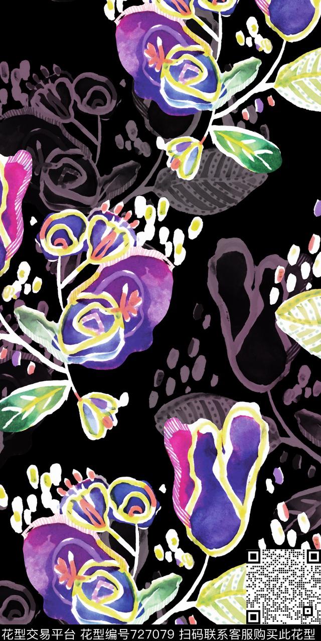 花卉几何线条数码印花华亿平台下载（图片编号: 727079） - 瓦栏（Walan）