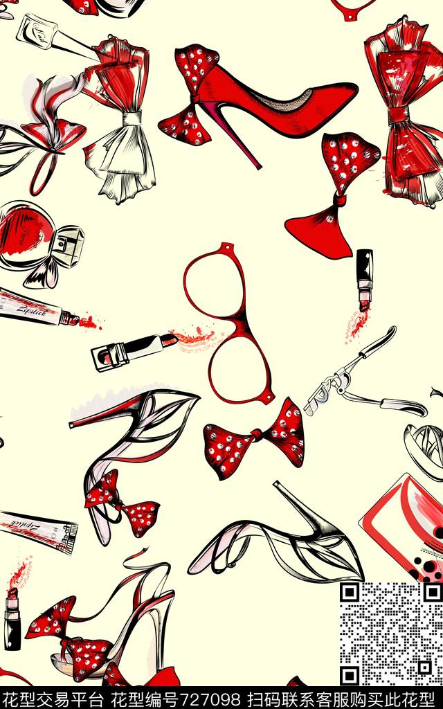 抽象高跟鞋饰品数码印花华亿平台下载（图片编号: 727098） - 瓦栏（Walan）