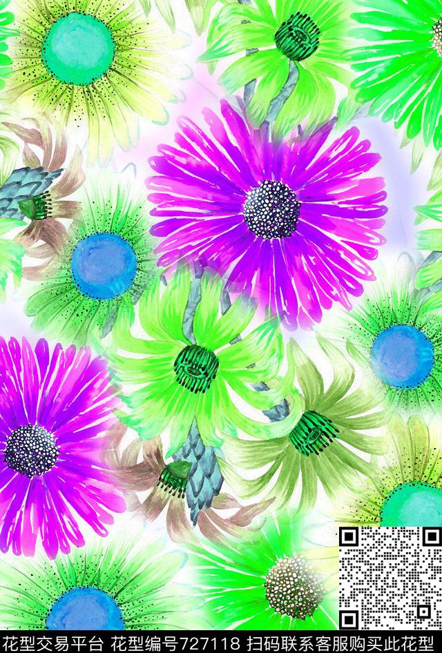 花卉女装丝巾长巾方巾不定位数码印花华亿平台下载（图片编号: 727118） - 瓦栏（Walan）