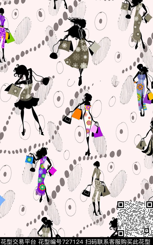 抽象圆点美女数码印花华亿平台下载（图片编号: 727124） - 瓦栏（Walan）