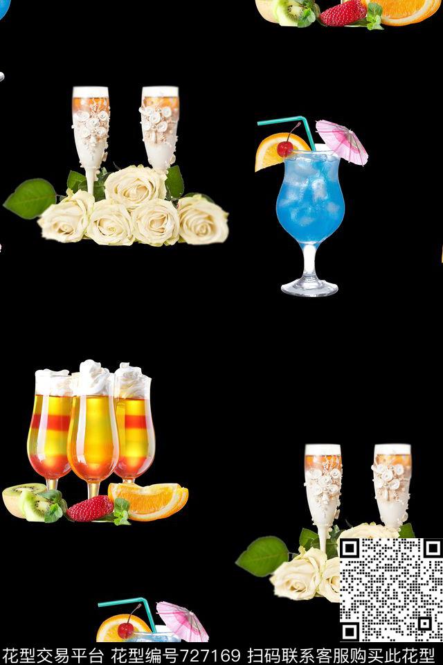 趣味花朵酒杯数码印花华亿平台下载（图片编号: 727169） - 瓦栏（Walan）
