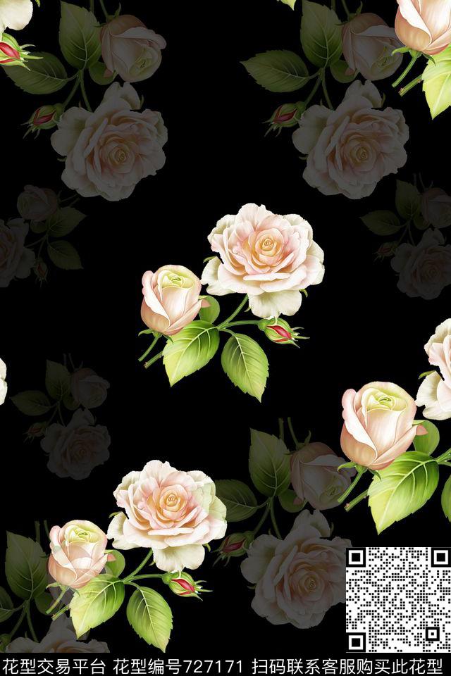 大花玫瑰牡丹数码印花华亿平台下载（图片编号: 727171） - 瓦栏（Walan）