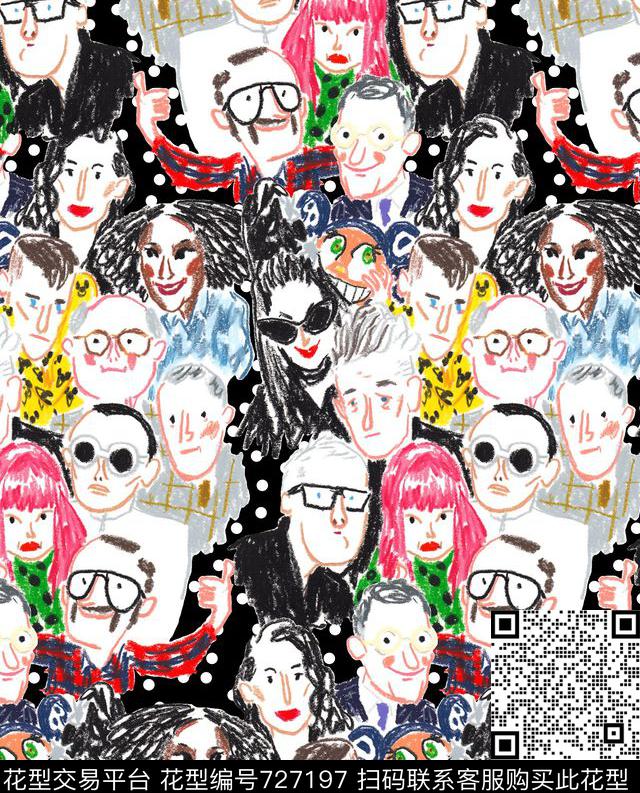 趣味蜡笔手绘人物头像D&G风格人物粉笔画人物数码印花华亿平台下载（图片编号: 727197） - 瓦栏（Walan）