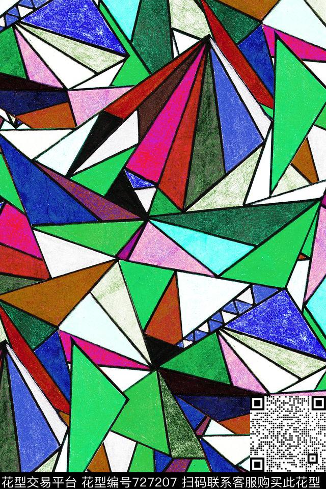 手绘迷幻几何立体数码印花华亿平台下载（图片编号: 727207） - 瓦栏（Walan）