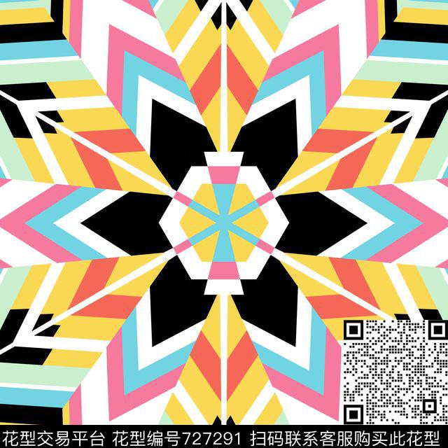 色块解构绚烂的几何花卉传统印花华亿平台下载（图片编号: 727291） - 瓦栏（Walan）