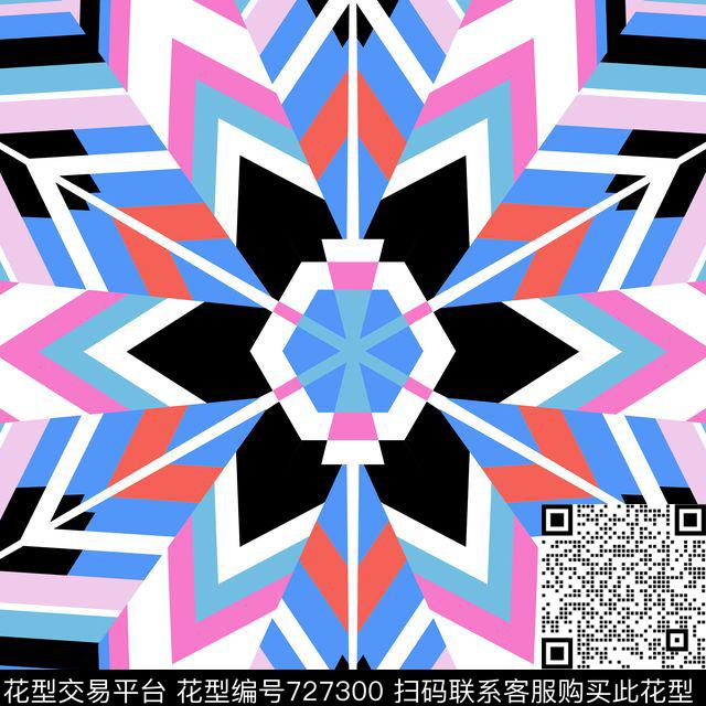 色块解构绚烂的几何花卉传统印花华亿平台下载（图片编号: 727300） - 瓦栏（Walan）