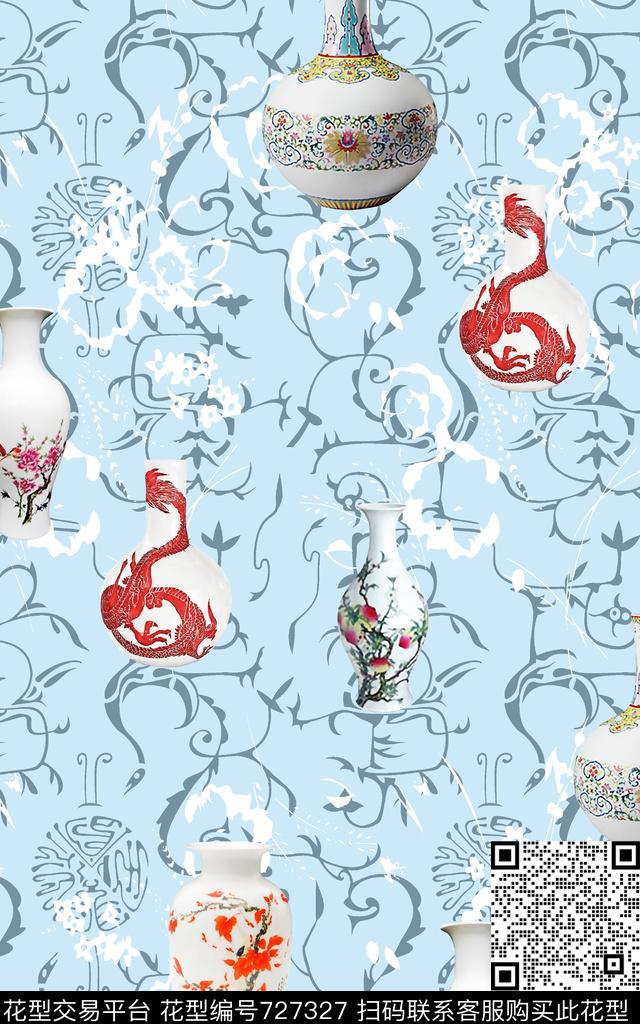 中国风国画树叶数码印花华亿平台下载（图片编号: 727327） - 瓦栏（Walan）