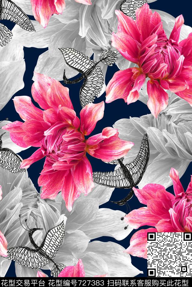 花卉鸟小清新数码印花华亿平台下载（图片编号: 727383） - 瓦栏（Walan）