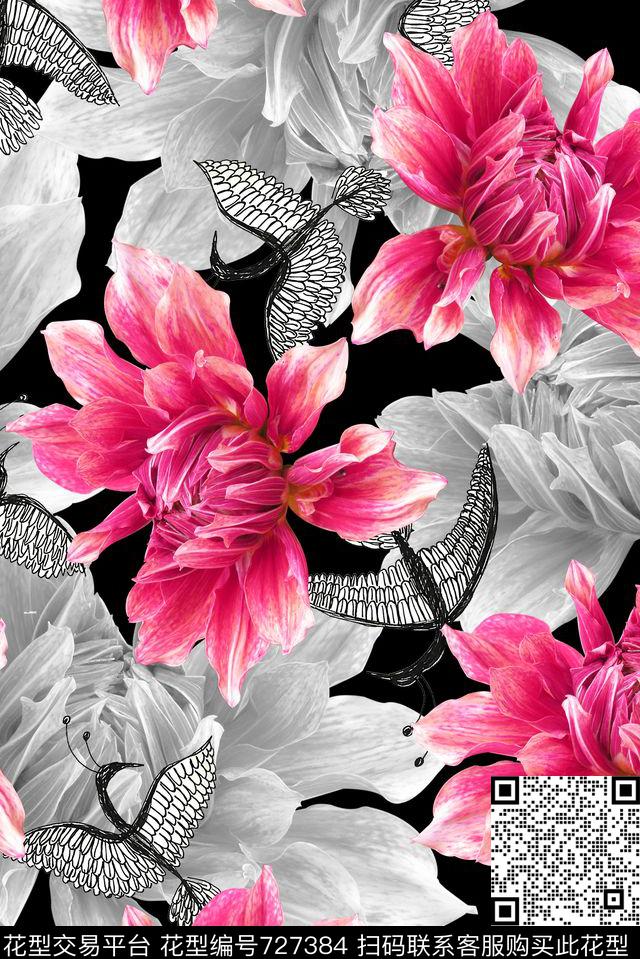 花卉鸟小清新数码印花华亿平台下载（图片编号: 727384） - 瓦栏（Walan）