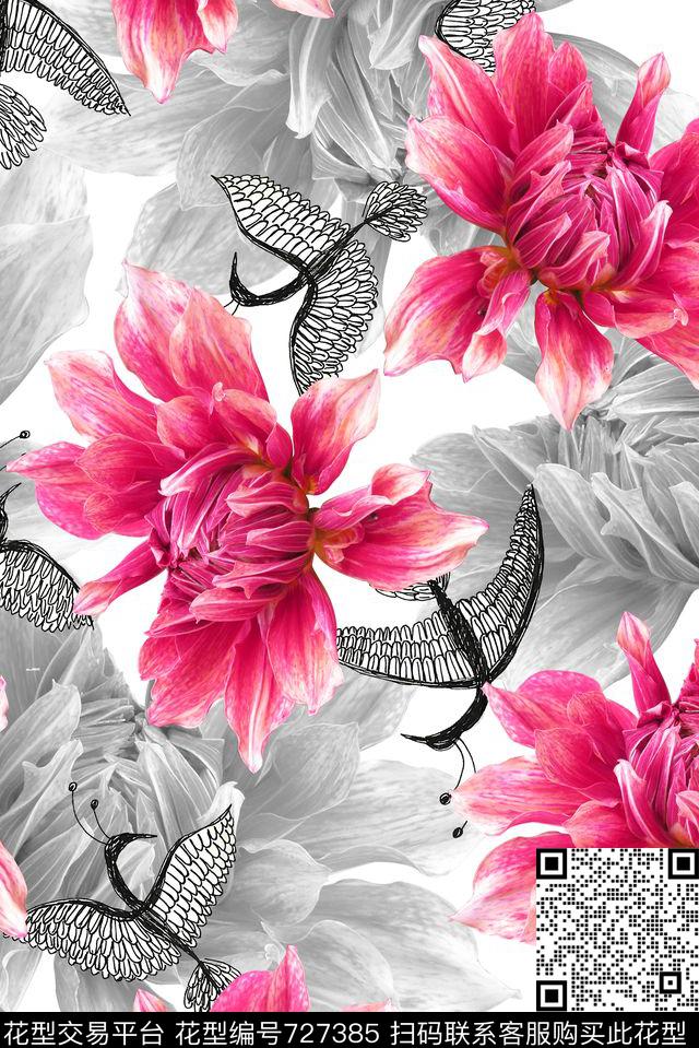 花卉鸟小清新数码印花华亿平台下载（图片编号: 727385） - 瓦栏（Walan）