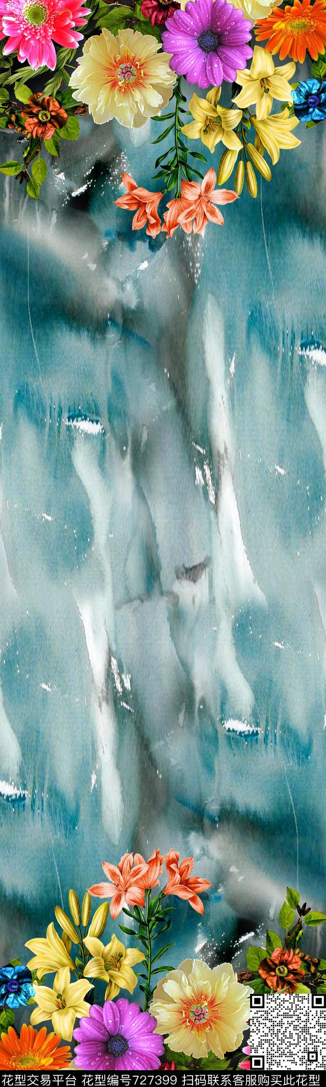 百合雏菊菊花数码印花华亿平台下载（图片编号: 727399） - 瓦栏（Walan）