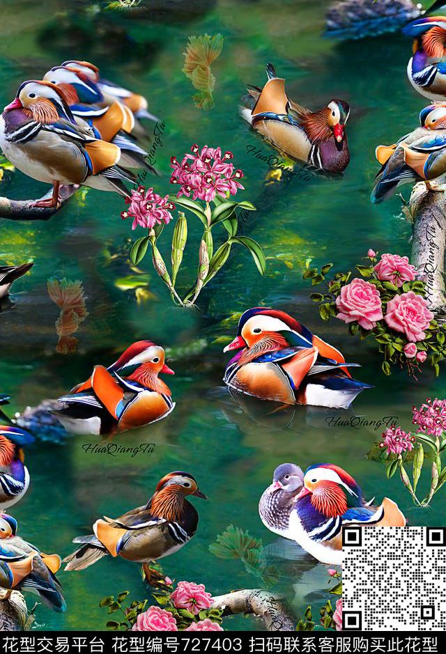 墙纸鸳鸯戏水花数码印花华亿平台下载（图片编号: 727403） - 瓦栏（Walan）