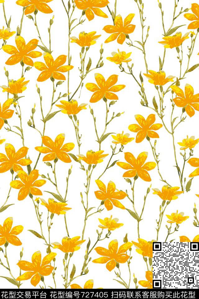 小花时尚植物数码印花华亿平台下载（图片编号: 727405） - 瓦栏（Walan）