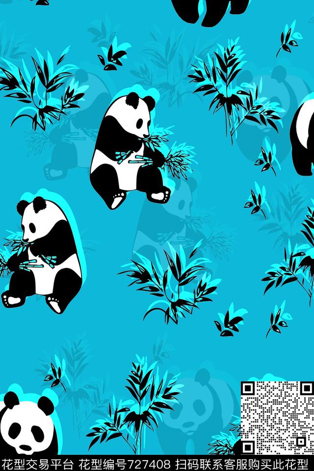简约熊猫竹子数码印花华亿平台下载（图片编号: 727408） - 瓦栏（Walan）