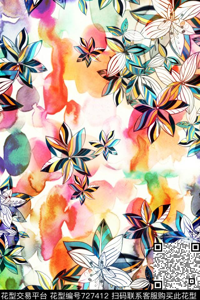 抽象零点--女装花朵数码印花华亿平台下载（图片编号: 727412） - 瓦栏（Walan）